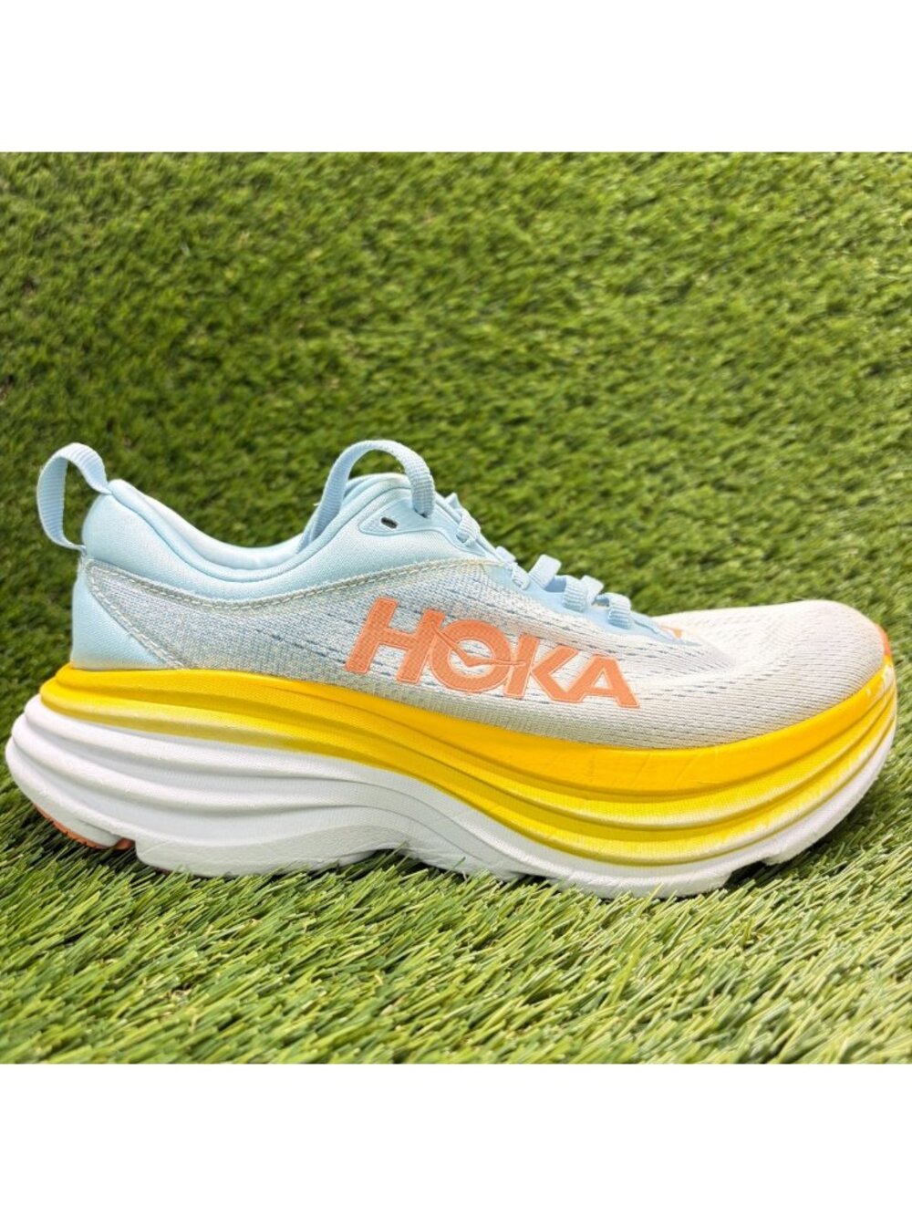 Hoka One One Bondi 8 Womens Size 6 Blue Yellow Athletic Running Shoes Sneakers